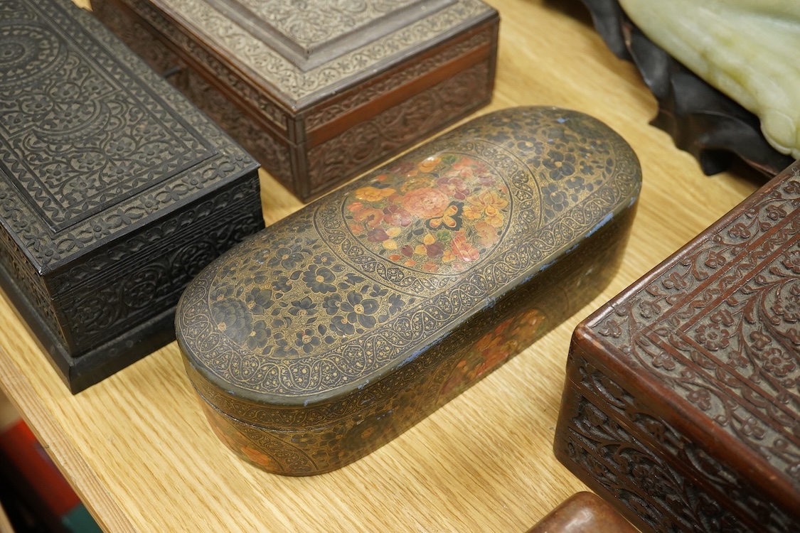 Five various 19th century boxes, variously detailed, largest 30cm wide